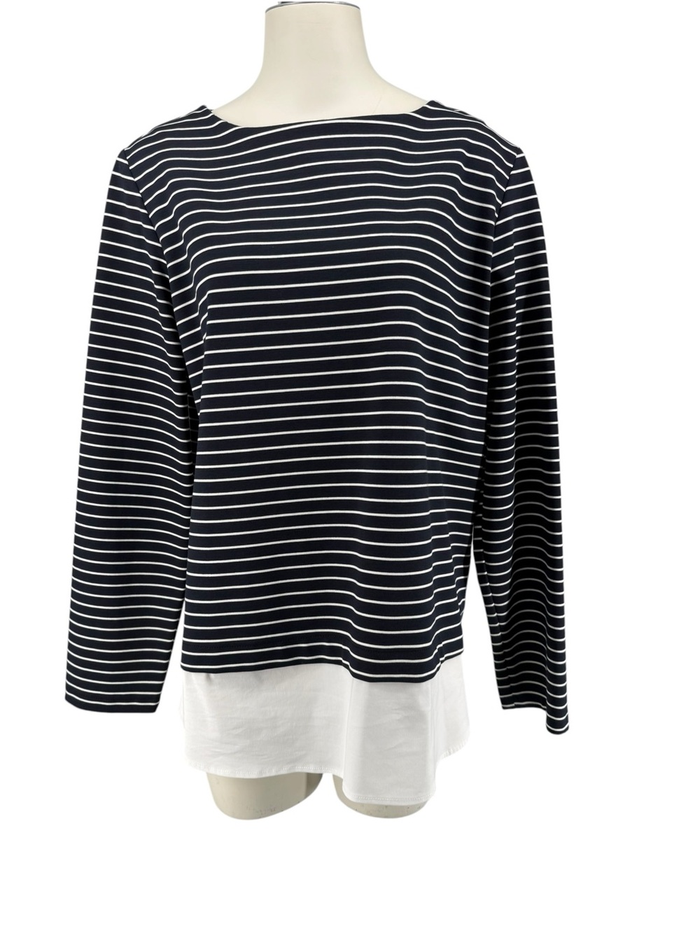 Finley Navy and White Striped Layered Hem Long-Sleeve Top